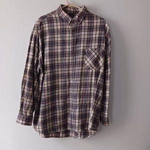 Mens Shirt Key Brand Casual Button Down Long Sleeve Brown Plaid Size XL R